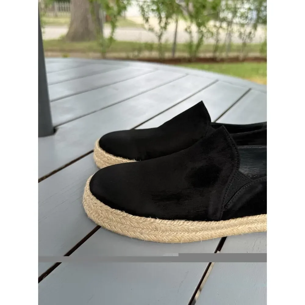 Stuart Weitzman Women's Size 6M Black Beige Suede Espadrille Flats Slip On Shoes